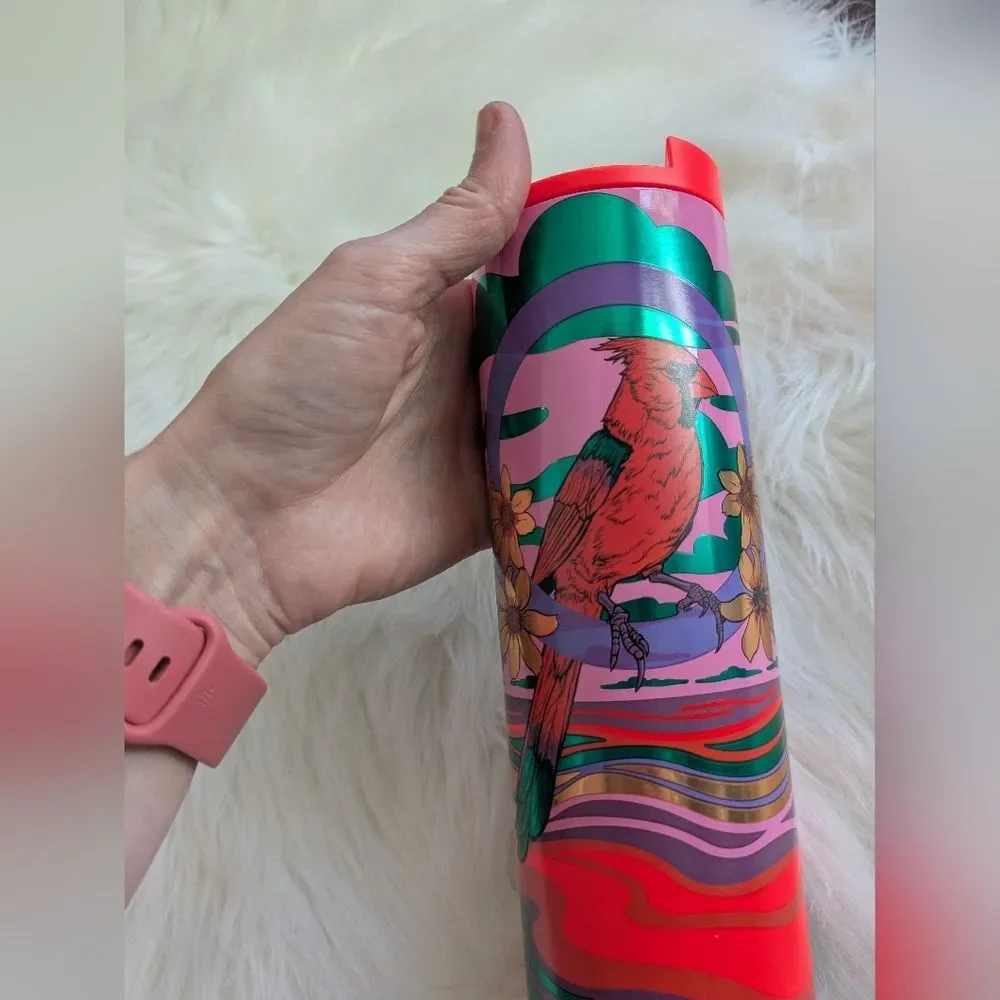 Starbucks 2024 Rex Hamilton Stainless Steel 16 oz Pink Multicolor Tumbler